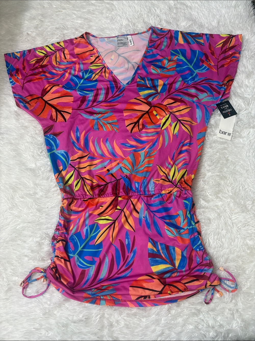 NWT Bar lll Paradise Palms Magic Magenta Tropical Print Swimsuit Cover Up XS